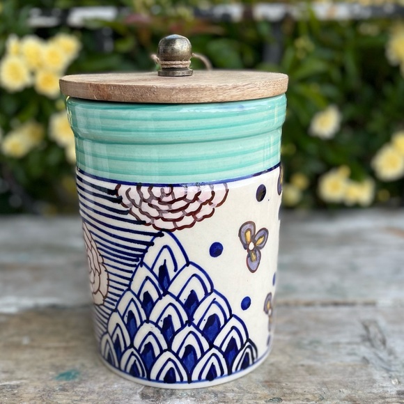 Kitchen Artisan Ceramic Canister Wood Lid Poshmark